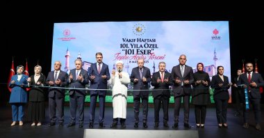 President Recep Tayyip Erdoğan and officials cut the ribbon at the &quot;Foundations Week Grand Opening Ceremony&quot; at the Presidential Complex, Ankara, Türkiye, May 8, 2025. (AA Photo)
