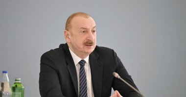 Azerbaijani President Ilham Aliyev attends a forum at ADA University, Baku, Azerbaijan, April 9, 2025 (AA Photo)