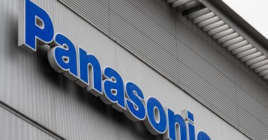 The logo of Japanese electronics giant Panasonic is seen outside the Panasonic Center, Tokyo, Japan, Feb. 2, 2023. (AFP Photo)