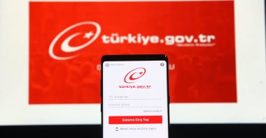 The e-Government Gateway website displayed on a laptop and smartphone screen, Istanbul, Türkiye. (Shutterswtcok Photo) 
