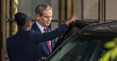U.S. Secretary of Treasury Scott Bessent leaves his hotel to a meeting with China&#039;s officials on tariffs in Geneva, Switzerland, May 10, 2025. (AFP Photo)