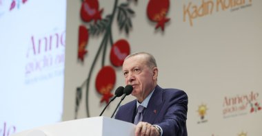 President Recep Tayyip Erdoğan delivers a speech during the “Strong Family with Mother, Strong Türkiye with Family” program organized by the AK Party Women&#039;s Branch at a hotel in Bahçelievler, Istanbul, Türkiye, May 10, 2025. (AA Photo)