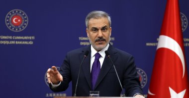 Turkish Foreign Minister Hakan Fidan speaks during a press conference with his Norwegian counterpart, Ankara, Türkiye, April 24, 2025. (EPA Photo)