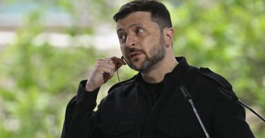 Ukrainian President Volodymyr Zelenskyy attends a press conference in Kyiv on May 10, 2025. (AFP Photo)