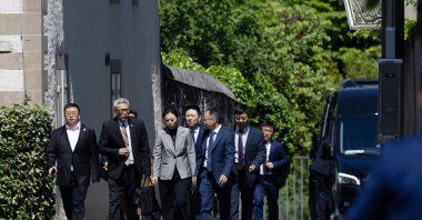 Members of the Chinese delegation leave a residence where trade talks between the Chinese and U.S. delegations are taking place, Geneva, Switzerland, May 10, 2025. (Reuters Photo)