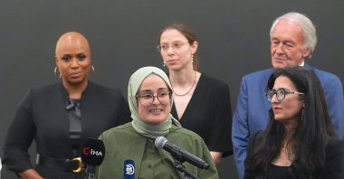 Rümeysa Öztürk speaks at the news conference at Logan Airport, Massachusetts, U.S., May 10, 2025. (AA Photo)