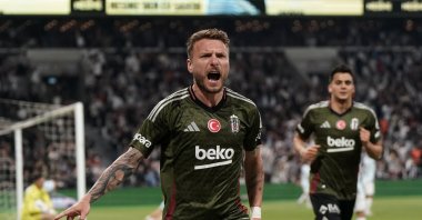 Beşiktaş&#039;s Ciro Immobile (L) celebrates after scoring during a Süper Lig match against Adana Demirspor, Istanbul, Türkiye, May 11, 2025. (IHA Photo)