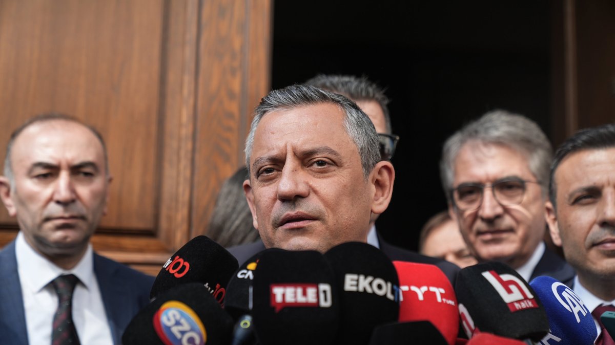 CHP Chairman Özgür Özel speaks to reporters following a visit to TÜSIAD, May 7, 2025. (AA File Photo)