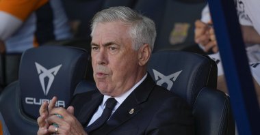 Real Madrid's head coach Carlo Ancelotti looks on during the Spanish La Liga match against Barcelona, Barcelona, Spain, May 11, 2025. (EPA Photo)