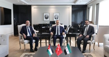 Foreign Minister Hakan Fidan (C) hosts his Jordanian (L) and Syrian counterparts (R), Ankara, Türkiye, May 12, 2025. (AA Photo)