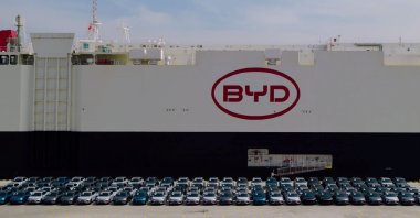 BYD&#039;s vehicle transport ship BYD CHANGZHOU is seen docked at Safiport, Derince district, Kocaeli, Türkiye, April 5, 2025. (AA Photo )