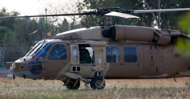 A view shows an Israeli military helicopter on the day Israeli-American hostage Edan Alexander, who is expected to be released by Hamas, in Reim, Israel, May 12, 2025. (Reuters Photo)