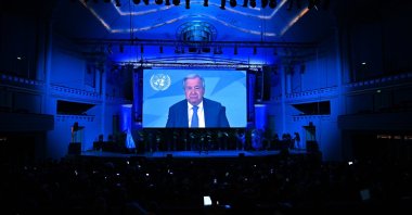 U.N. Secretary-General Antonio Guterres speaks at a media summit in Brussels, May 7, 2025. (AA Photo)