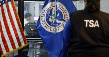 A Transportation Security Administration employee walks through a security checkpoint at the Hollywood Burbank Airport, Burbank, California, U.S., May 7, 2025. (EPA Photo)