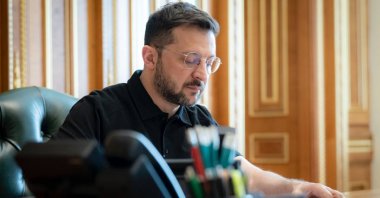 Ukranian President Volodymyr Zelenskyy seen working at his office in Kyiv, Ukraine, May 12, 2025. (DHA Photo)
