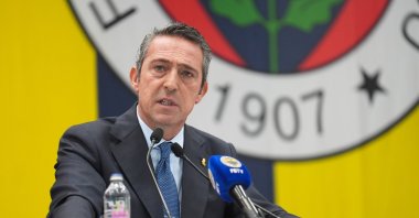 Fenerbahçe President Ali Koç speaks during the high council board meeting at the Fenerbahçe Faruk Ilgaz Facilities in Kalamış, Istanbul, Türkiye, April 26, 2025. (AA Photo)