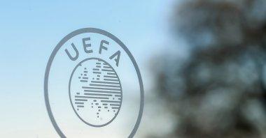 The UEFA logo at the organization&#039;s headquarters, Nyon, Switzerland, Feb. 28, 2020. (Shutterstock Photo)
