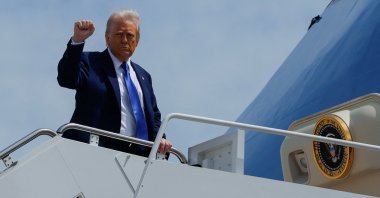 U.S. President Donald Trump gestures while he boards Air Force One at Joint Base Andrews, in Maryland, U.S., May 12, 2025. (Retuers Photo)