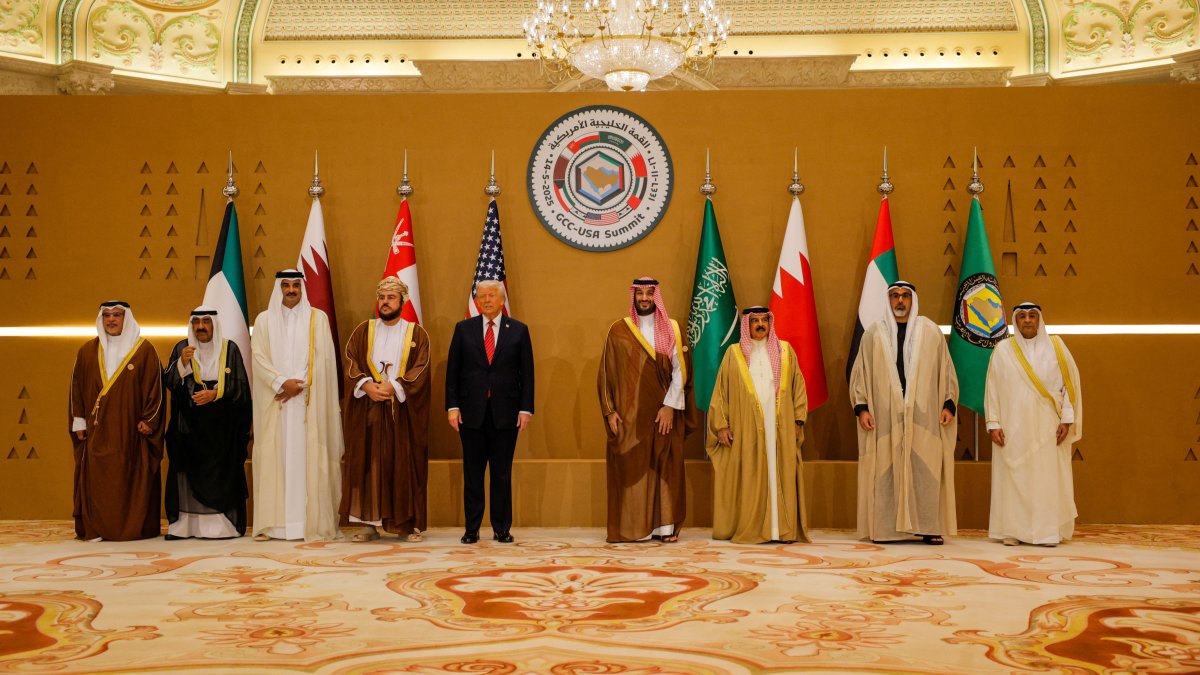 Emir of Qatar Sheikh Tamim bin Hamad Al Thani, U.S. President Donald Trump, Saudi Crown Prince Mohammed Bin Salman and Bahrain&amp;#039;s King Hamad bin Isa Al Khalifa attend a group photo session with Gulf Cooperation Council (GCC) leaders in Riyadh, Saudi Arabia, May 14, 2025. (Reuters Photo)