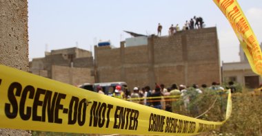 Pakistani security officials inspect the site of an alleged Indian drone strike, Karachi, Pakistan, May 8, 2025. (EPA Photo)