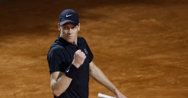 Italy&#039;s Jannik Sinner gestures as he plays against Argentina&#039;s Francisco Cerundolo during their men&#039;s singles round of 16 match at the Italian Open tennis tournament, Rome, Italy, May 13, 2025. (EPA Photo)