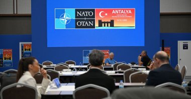 Journalists work at the press center on the sidelines of an informal meeting of NATO foreign ministers, Antalya, southern Türkiye, May 14, 2025. (AFP Photo)