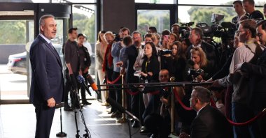 Foreign Minister Hakan Fidan talks to reporters, Antalya, southern Türkiye, May 15, 2025. (AA Photo)