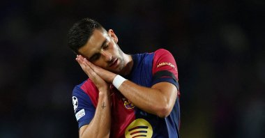 Barcelona's Ferran Torres celebrates scoring during the Champions League semifinal first leg match against Inter Milan at the Estadi Olimpic Lluis Companys, Barcelona, Spain, April 30, 2025. (Reuters Photo)