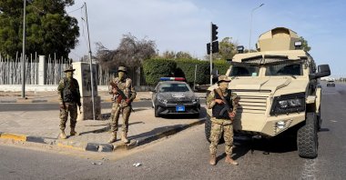 Members of the 444 Brigade of the Libyan Army, a unit serving the Government of National Unity (GNU) and Prime Minister Abdul Hamid Dbeibah, stand guard at Abu Salim area, in Tripoli, Libya, May 13, 2025.  (Reuters Photo)