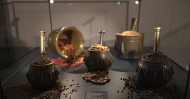 The famous mortar and pestle displayed at the Şanlıurfa Museum, Şanlıurfa, southeastern Türkiye, May 15, 2025. (AA Photo)