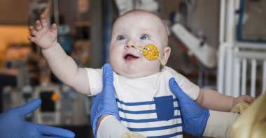 This photo provided by the Children&#039;s Hospital of Philadelphia shows K.J. Muldoon after a follow up dose of an experimental gene editing treatment at the hospital in April 2025. (AP Photo)