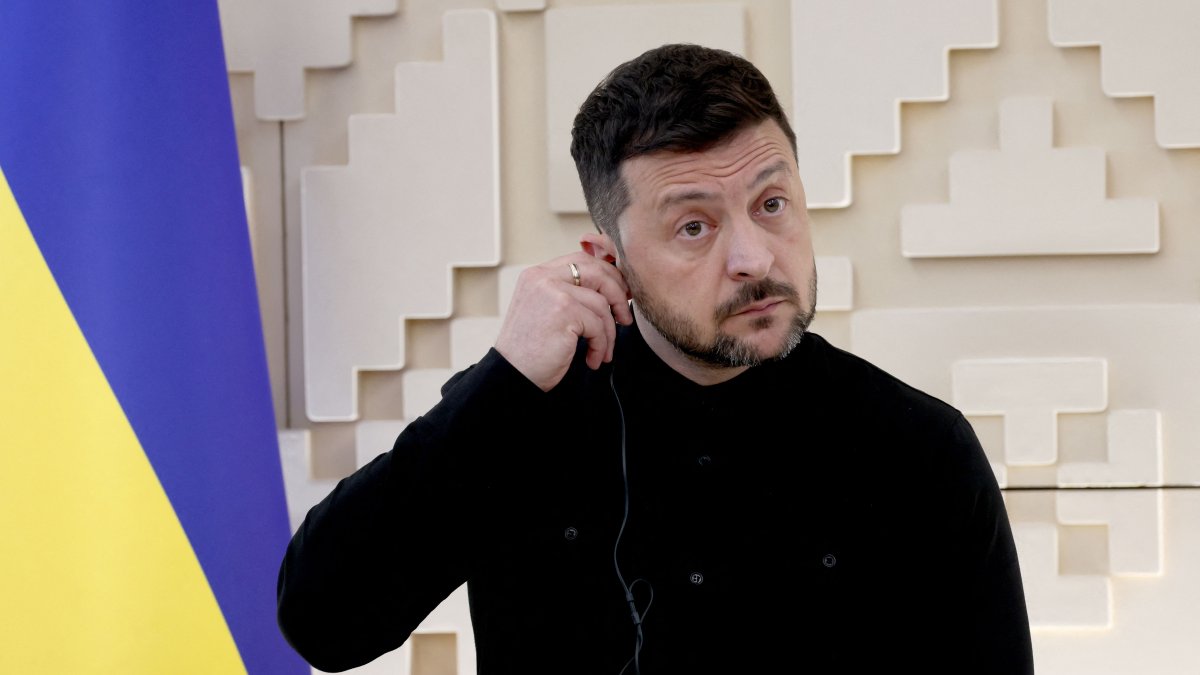 Ukrainian President Volodymyr Zelenskyy speaks during a press conference at the Ukranian Embassy, in Ankara, Türkiye, May 15, 2025. (AFP Photo)