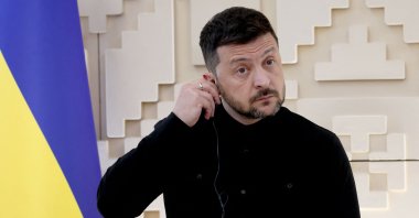 Ukrainian President Volodymyr Zelenskyy speaks during a press conference at the Ukranian Embassy, in Ankara, Türkiye, May 15, 2025. (AFP Photo)