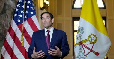 Marco Rubio speaks to the media during a meeting with the President of the Conference of Italian Bishops, Cardinal Matteo Zuppi at the U.S. Embassy to the Holy See, Rome, Italy, May 17, 2025. (AFP Photo)
