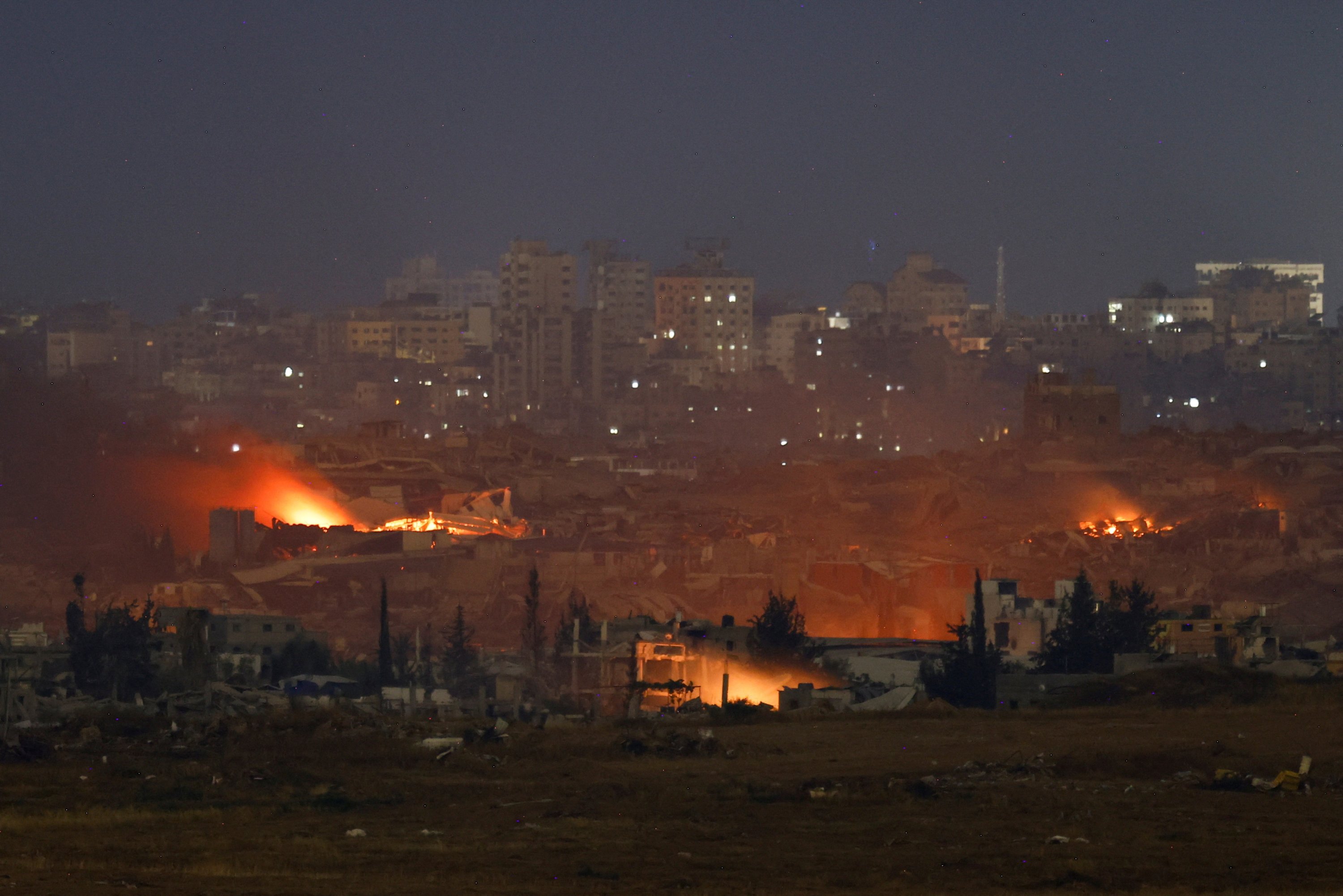 Flames rise from northern Gaza, as seen from the Israeli side of the Israel-Palestine border, May 17, 2025. (Reuters Photo)