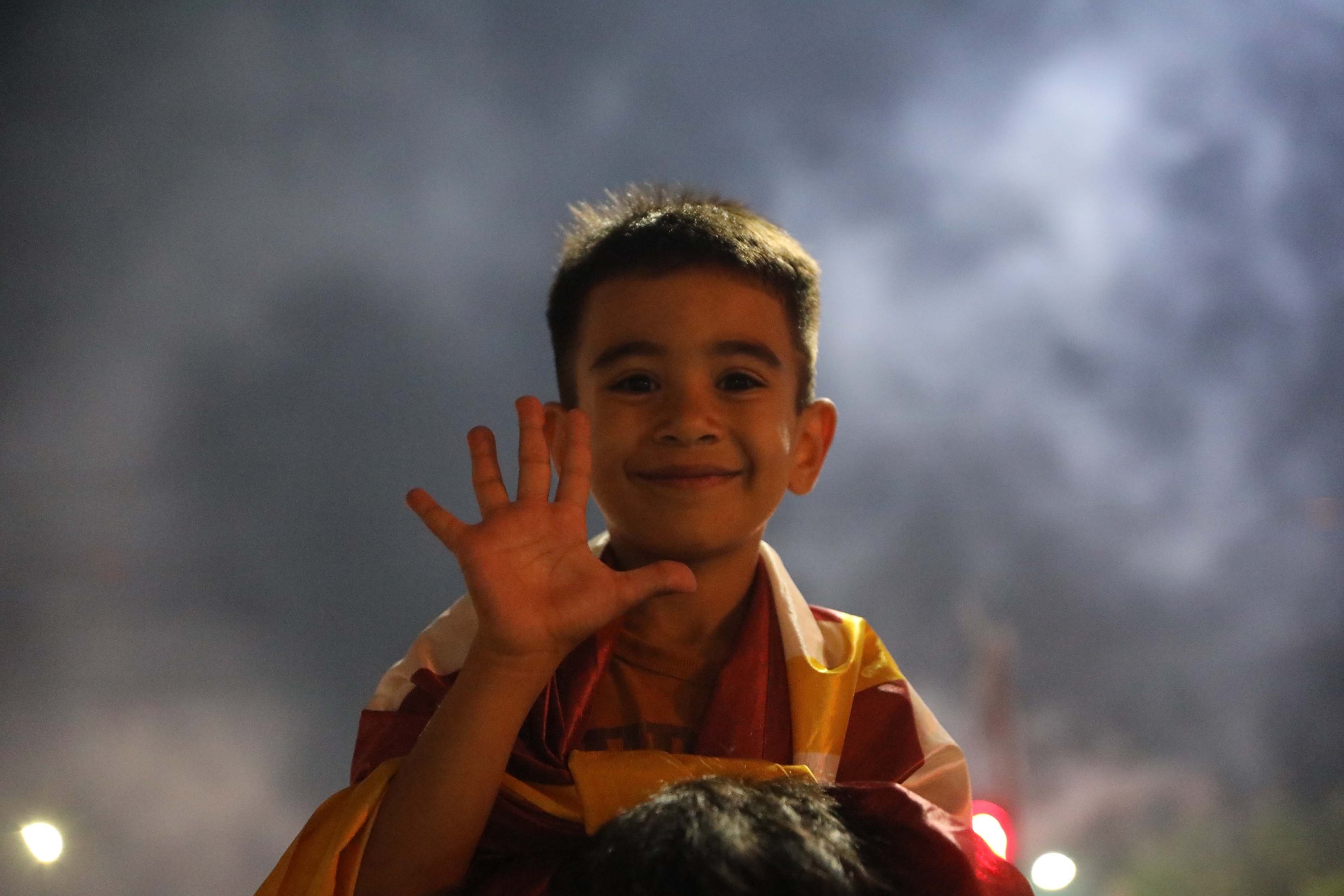 A young Galatasaray fan celebrates after the club's 25th Süper Lig title win after beating Kayserispor, Istanbul, Türkiye, May 18, 2025. (DHA Photo)