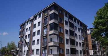 A newly rebuilt residential building stands as part of the ongoing “Half from Us” transformation project, Istanbul, Türkiye, May 3, 2025. (AA Photo)