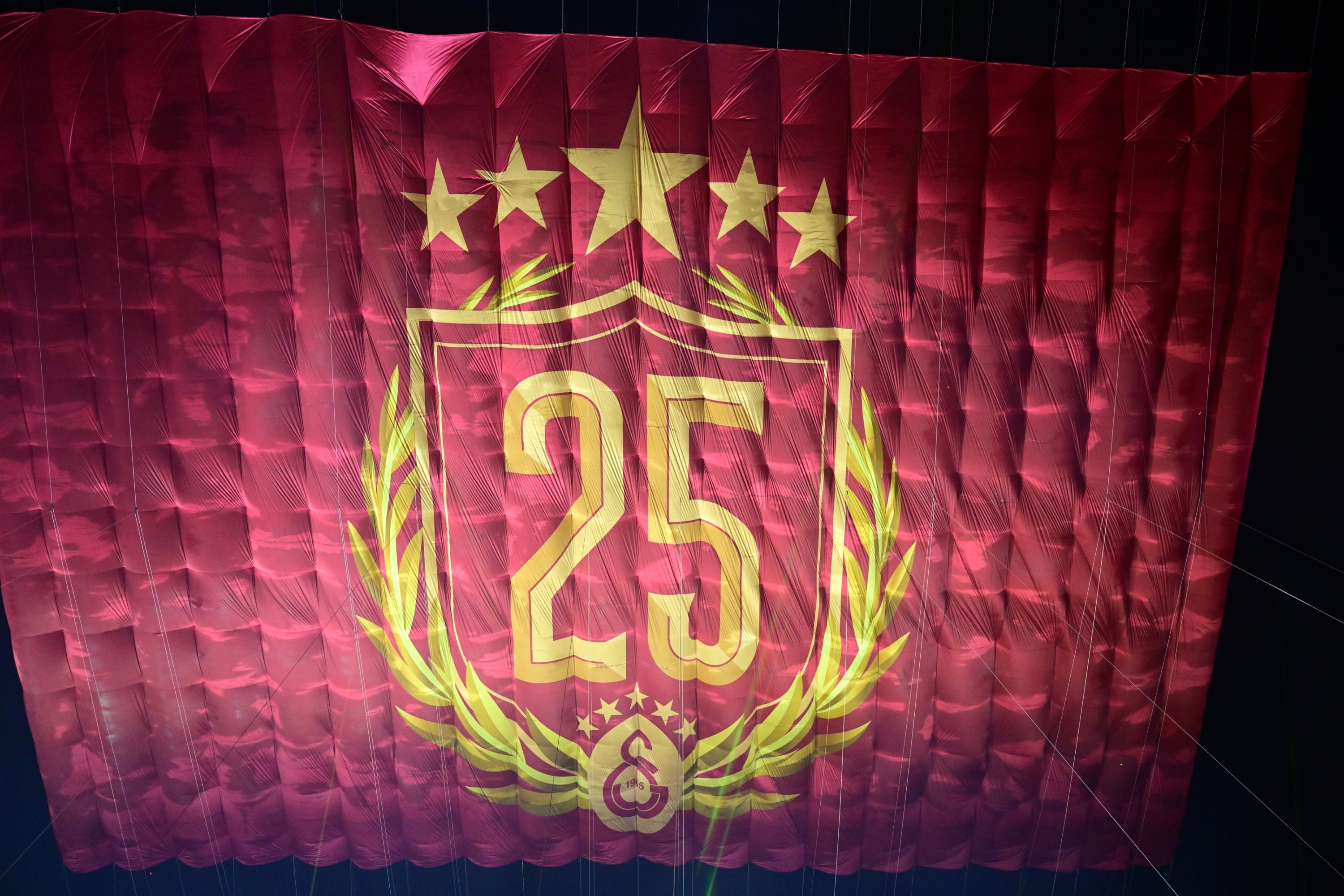 A Galatasaray 25 banner is shown after the team's record 25th Süper Lig title win at the RAMS Park, Istanbul, Türkiye, May 18, 2025. (AA Photo)