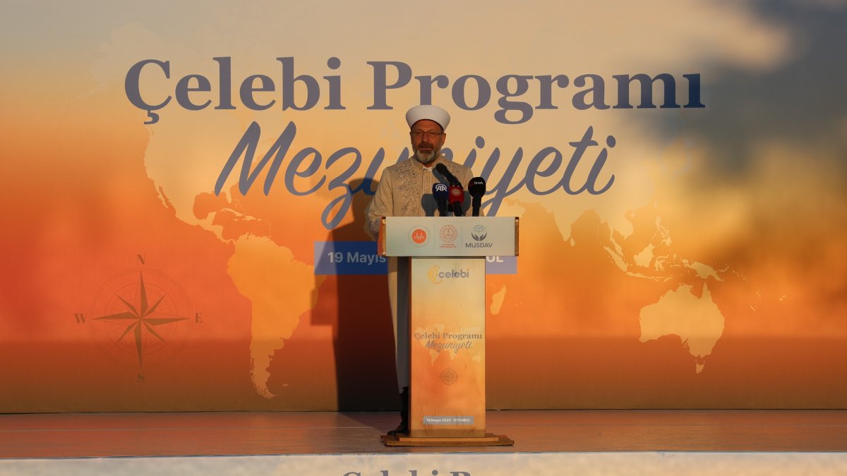 Ali Erbaş, the head of Türkiye&#039;s Directorate of Religious Affairs (Diyanet), delivers a speech in Ankara, Türkiye, May 19, 2025. (AA Photo)