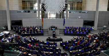 German Chancellor Friedrich Merz delivers his first government statement during a session at the Bundestag, Berlin, Germany, May 14, 2025. (AFP Photo)