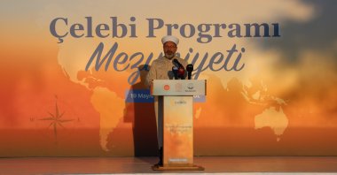 Ali Erbaş, the head of Türkiye&#039;s Directorate of Religious Affairs (Diyanet), delivers a speech in Ankara, Türkiye, May 19, 2025. (AA Photo)