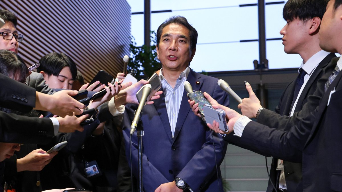 Japanese Minister of Agriculture, Forestry and Fisheries Taku Eto speaks to reporters at the Prime Minister&#039;s Office in Tokyo, Japan, May 19, 2025. (EPA Photo)