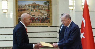 U.S. Ambassador Thomas Barrack presents his credentials to President Recep Tayyip Erdoğan, Ankara, Türkiye, May 14, 2025. (AA Photo)