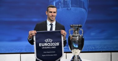 Gareth Bale poses for a photo after the UEFA EURO 2028 & 2032 Host Announcement at the UEFA headquarters, Nyon, Switzerland, Oct. 10, 2023. (Getty Images Photo)