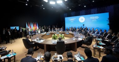 A handout photo made available by the Hungarian Prime Ministry&#039;s General Department of Communication shows Hungarian Prime Minister Viktor Orban (C-R) speaking during the informal summit of the Organization of Turkic States (OTS) at the Varkert Bazaar conference hall, Budapest, Hungary, May 21, 2025. (EPA Photo)