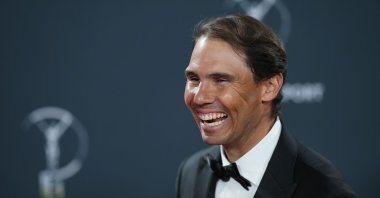 Rafael Nadal celebrates after receiving the Laureus Sporting Icon award during the 2025 Laureus World Sports Awards ceremony, Madrid, Spain, April 21, 2025. (AP Photo)