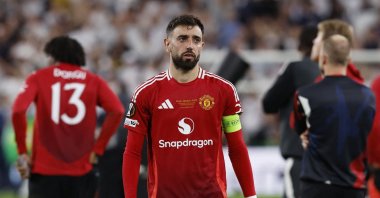 Manchester United&#039;s Bruno Fernandes looks dejected after the Europa League final match against Tottenham Hotspur at San Mames, Bilbao, Spain, May 21, 2025. (Reuters Photo)