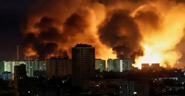 An explosion of a drone lights up the sky over the city during a Russian drone strike, amid Russia&#039;s attack on Ukraine, in Kyiv, Ukraine May 24, 2025. (Reuters Photo)