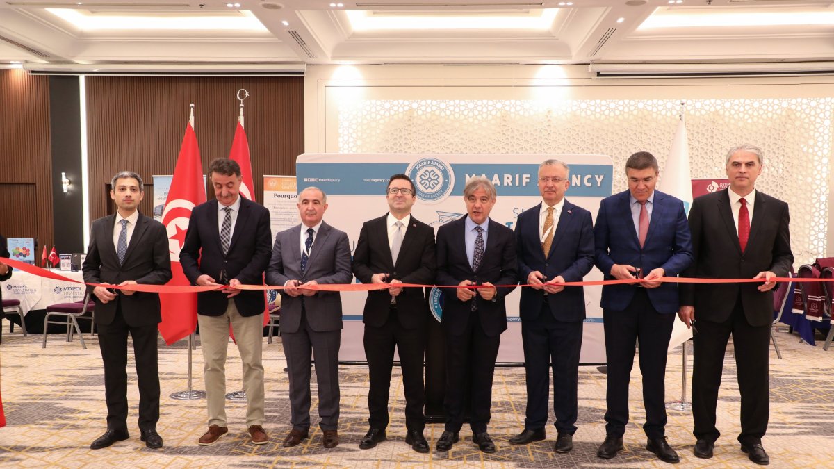 Officials cut the ribbon to inaugurate the Turkish university education fair in Tunis, Tunisia, May 24, 2025. (AA Photo)