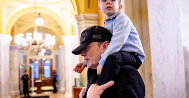 Elon Musk and his son X Æ leave a meeting with Senate Committee on Commerce, Science and Transportation members at the U.S. Capitol Building, Washington, U.S., May 21, 2025. (AFP Photo)